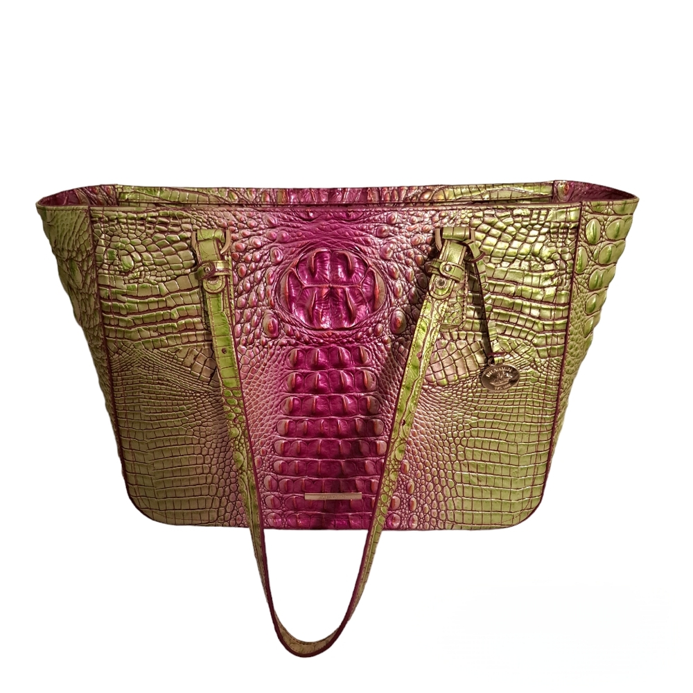 Brahmin Ashlee Limeade Ombre Melbourne Genuine Leather Tote Bag - Picture 2 of 10